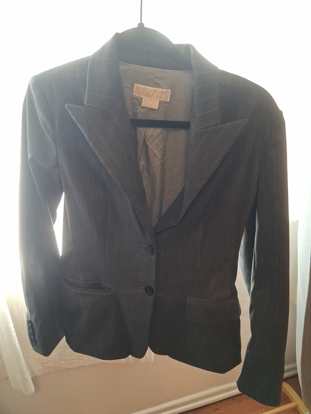 Michael Kors Womens Pinstripe Blazer Jacket - Dark Charcoal